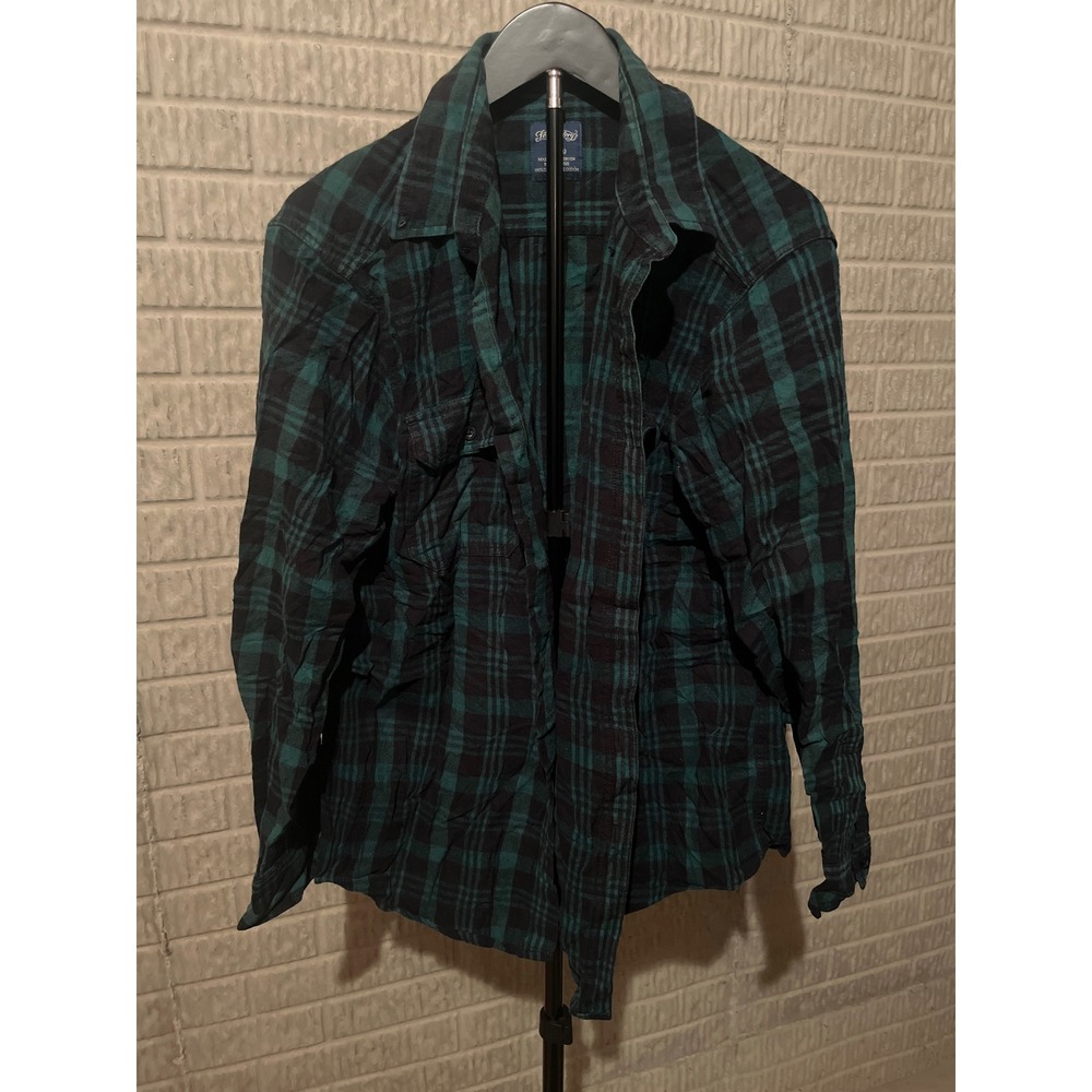 Faded Glory Men's Plaid Flannel Long Sleeve Button Up Shirt Green Black L G‎